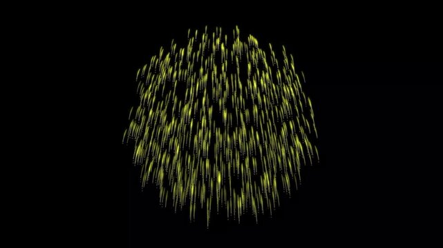 Luxurious white and yollow firework explosion creating light trails,   animation, glowing particle burst, effect, on black screen background 4K...