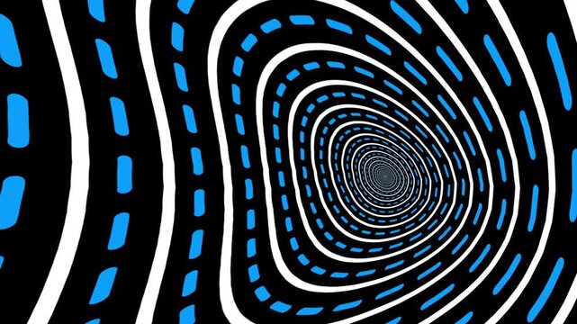 Hypnotic blue and white tunnel illusion with seamless looping on black background