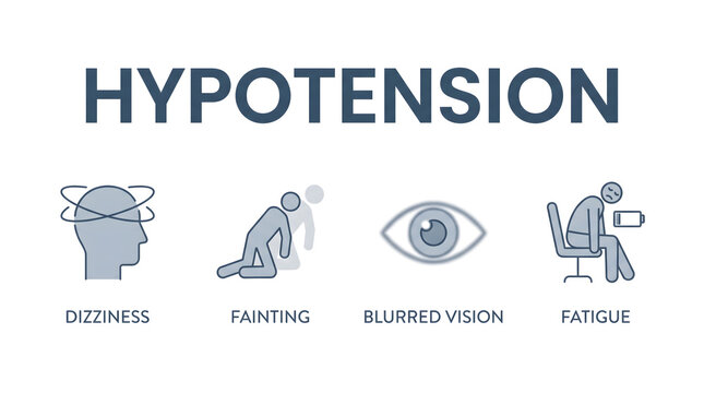 Medical vector infographic displaying hypotension symptoms like dizziness and fainting