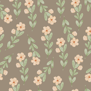 Delicate Peach Wildflower Pattern on a Muted Warm Background. Seamless Botanical Design for Textiles Wallpaper and Stationery.