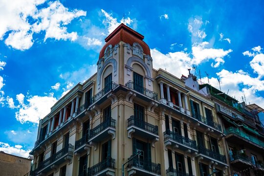 Corner building with ornate facade and balconies