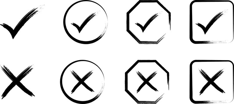 Check mark and cross mark black icon, isolated on transparent background.