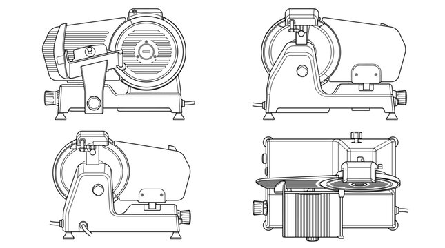 Slicer Kitchen Tool Technical Drawing Blueprint with Front Side Back and Top Views CAD Vector Illustration