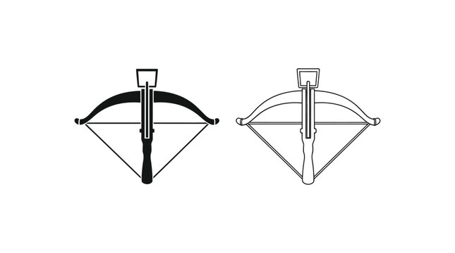 Two crossbow silhouettes one filled and one outline against a white background