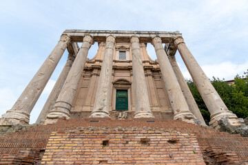 Ancient Roman Temple of Saturn ruins with imposing columns and weathered brickwork © k_samurkas