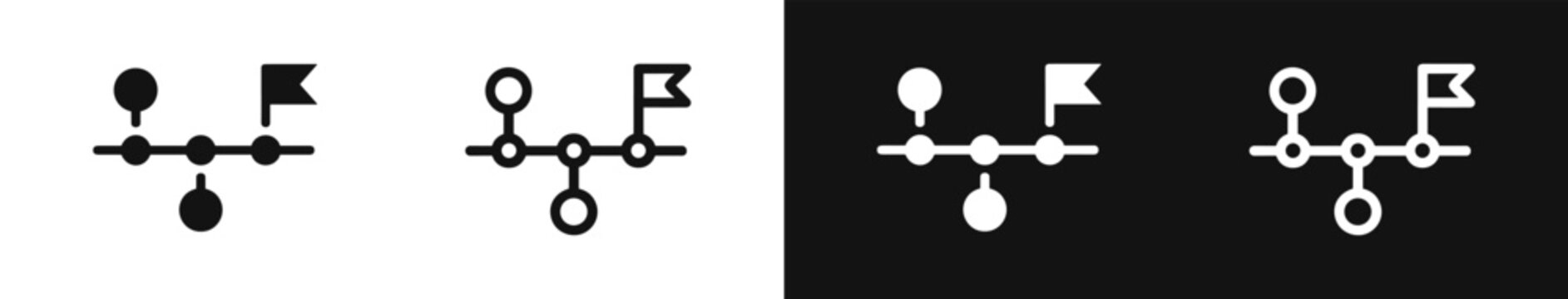 Timeline icon set showing process milestones and flag vector illustration