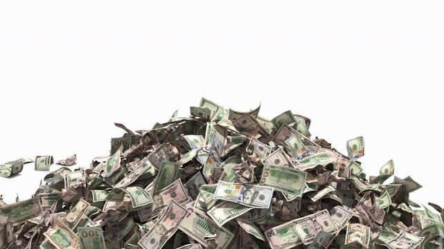 Large Pile of US Dollar Banknotes with Camera Pull Back and Alpha Matte