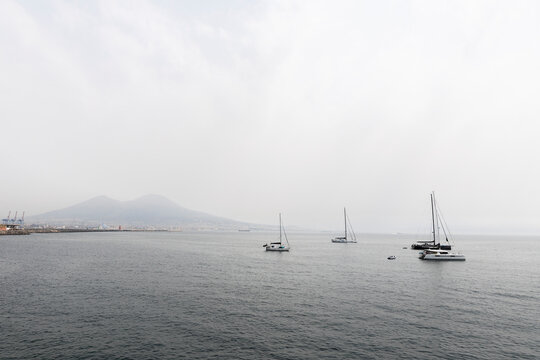 Mediterranean and Mount Vesuvius near Naples Italy