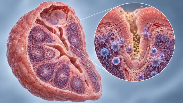 Detailed thymus gland anatomy showing lobules cortex medulla and Hassall corpuscles