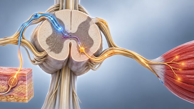Spinal cord anatomy showing peripheral nerves and muscle innervation