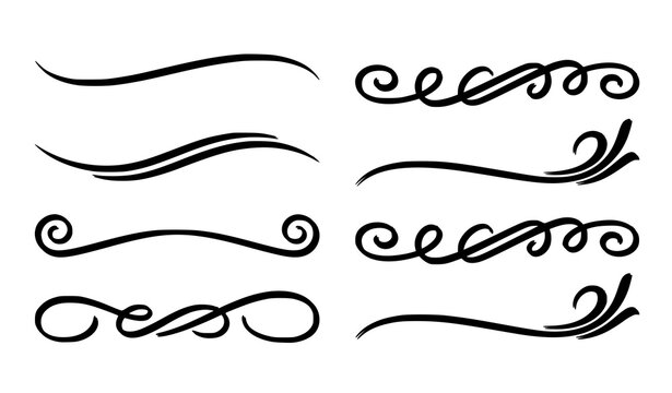 Set of decorative calligraphic flourishes and page dividers in black ink with line art hand drawn calligraphy design flourish calligraphy ornament decoration collection