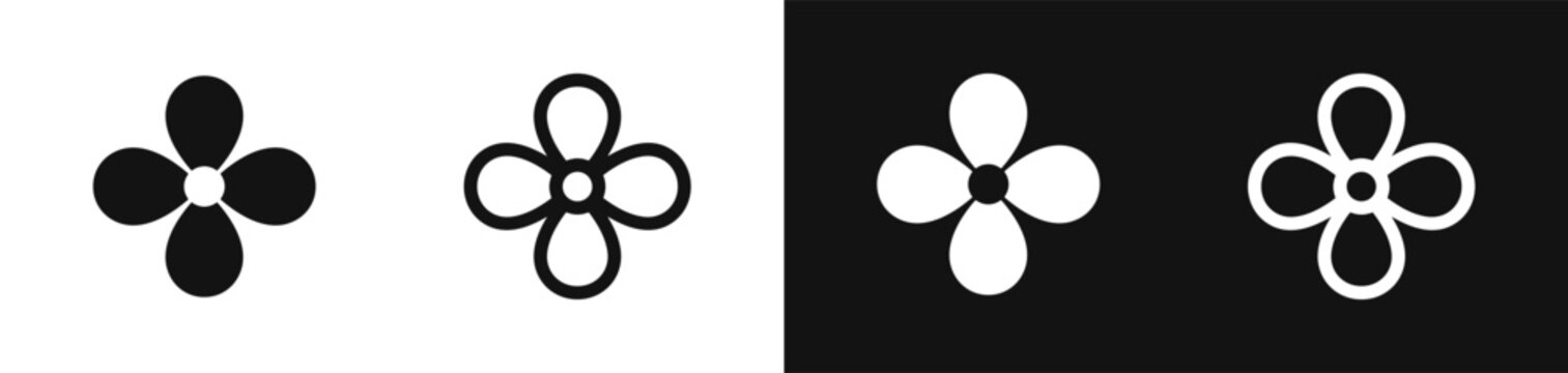 Four petal flower icon set simple flora clover propeller vector illustration