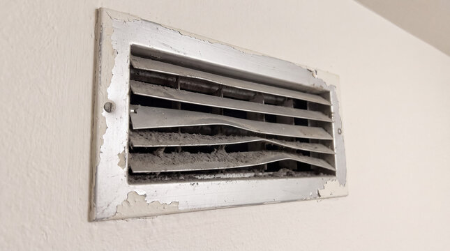 Dirty air vent grill showing accumulated dust and grime, indicating poor air quality and neglect of hvac system maintenance