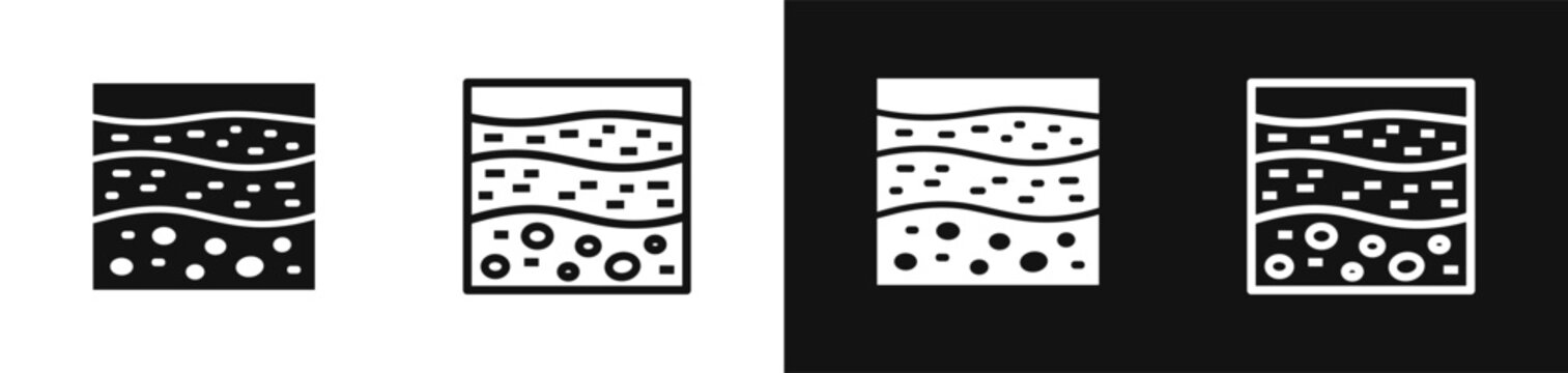Soil cross section vector icon set showing ground strata layers