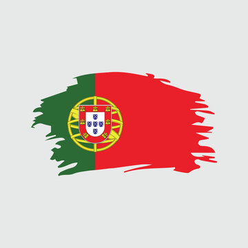 Portugal flag with artistic brushstroke texture on gray background