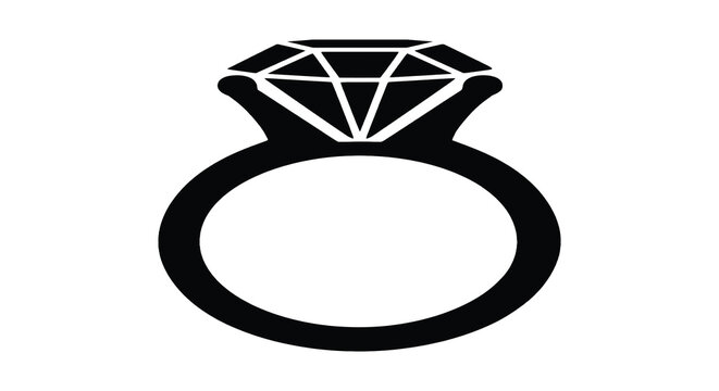 Diamond engagement ring with a faceted stone is shown as a silhouette