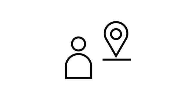 Minimalist black line animation showing person icon and location pin on white background 4k