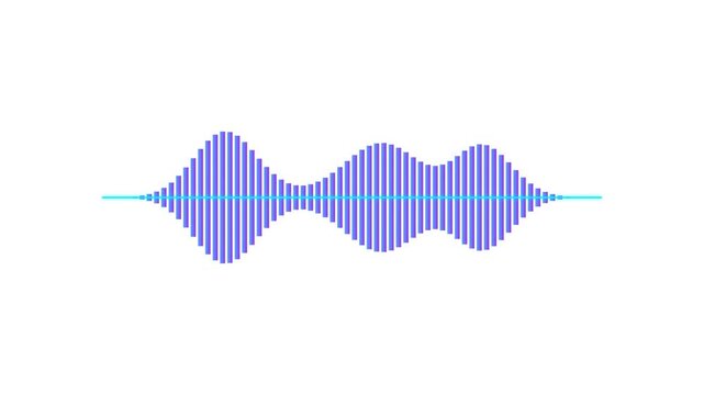 Blue and Purple Glowing Soundwave Audio Frequency Waveform Isolated on White Background