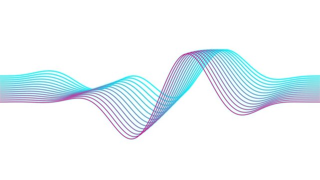 Cyan and Pink Flowing Line Soundwave Audio Frequency Waveform on Clean White Background