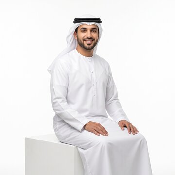 Modern Gulf Professional Seated Portrait in White Traditional Clothing