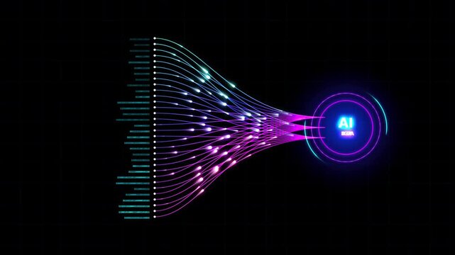 Big Data Processing Funnel and Neural Network Machine Learning Pipeline Animation