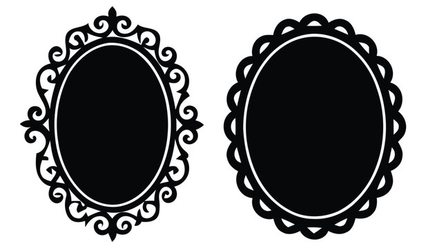 Decorative oval cameo frame collection with intricate scalloped edges.