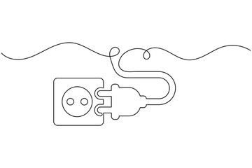 Obraz premium Plug and wall socket continuous one line drawing electrical power supply outlet connection minimalist illustration
