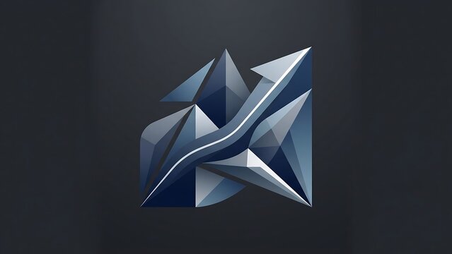 Abstract 3D geometric polygon structure with blue gradients on dark backdrop