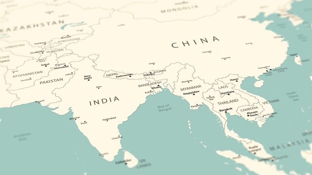 Asia. Political map of South and Southeast Asia with a smooth movement across the region.