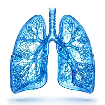 Anatomical human lungs with bronchial tree structure in translucent blue glass style