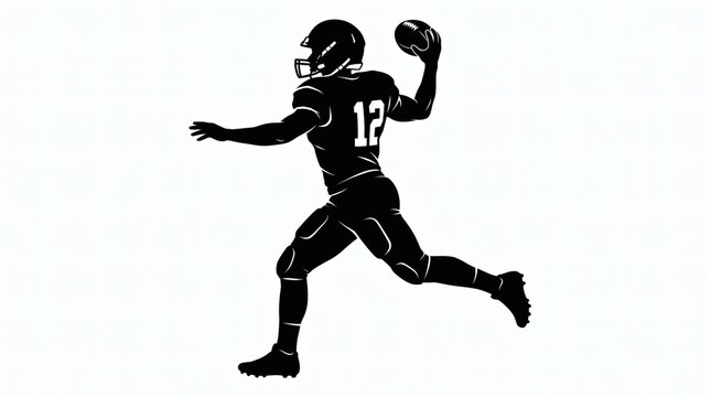 American Football Player Silhouette Throwing Ball.