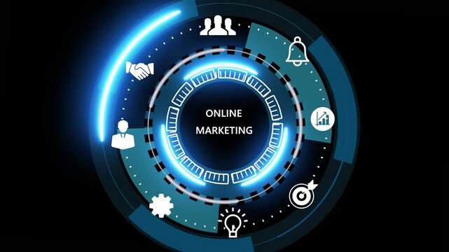 Futuristic blue digital interface HUD with circular infographic and icons surrounding the words quality assurance, security, process control, and analytics.