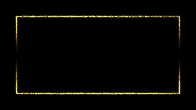 Golden glitter particle frame glowing on black background