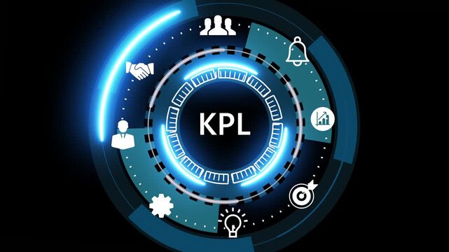 Futuristic blue digital interface HUD with circular infographic and icons surrounding the words suggesting software testing, security, process control, and analytics.