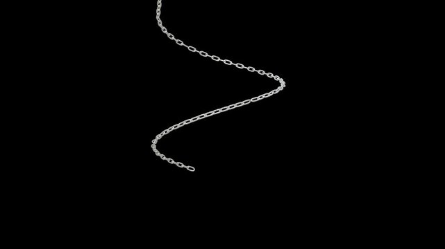 Silver chain sliding down in a flowing wave animation on dark background