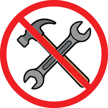 Prohibited tools icon with crossed wrenches