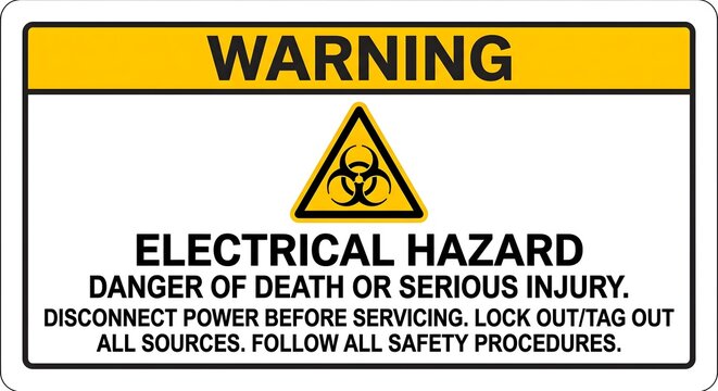 Warning Electrical Hazard Safety Sign with Biohazard Symbol and Lockout Rules