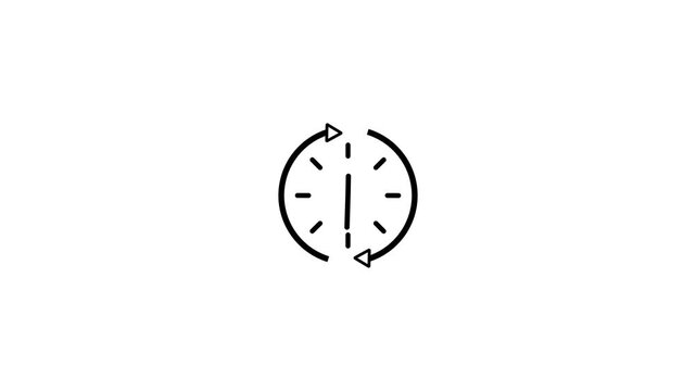 Clock Refresh and Time Reset Animation on White Background, Circular Arrows Around Clock Icon, Time Update, Synchronization, Reload, Repeat Cycle and Digital Technology Concept.