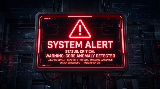 Red Neon System Alert and Critical Core Anomaly Warning Display Screen