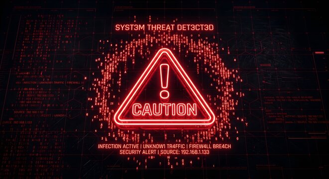 Red Neon Custom Threat Detector Caution Warning Display Interface