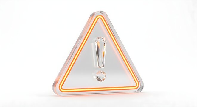 Minimalist Silver Frame Glass Triangular Caution Sign with White Exclamation
