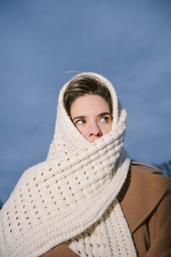Winter Portrait of Woman at Dusk
