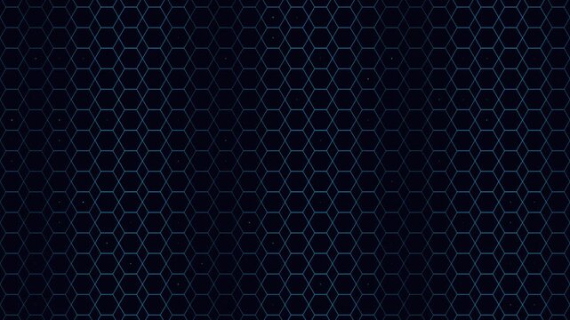 Blue hexagonal grid pattern looping motion background with dark geometric lines