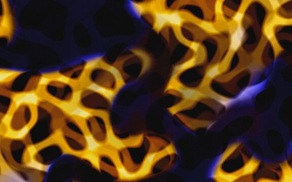 Futuristic Yellow and Deep Blue Glowing Mesh Structure Abstract 3D Background