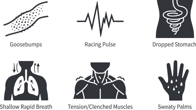 Physical Symptoms of Anxiety and Panic Attack Vector Icon Set Illustrating Fear Stress and Body Reactions