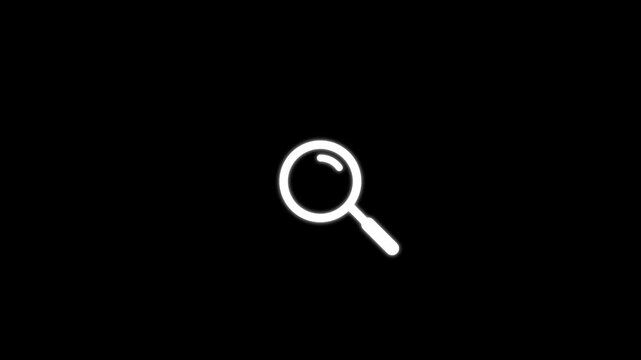 Minimalist magnifying glass animation on black background, for search and, discovery ui search, find zoom