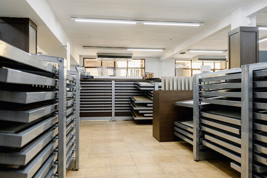 Materials showroom with surface samples for renovation