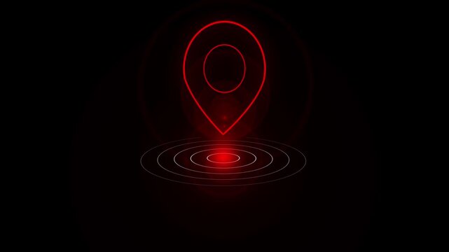 GPS location pointer animated with radio wave, location map pointer with pin icon and location animation 4k animation video on black backgroun