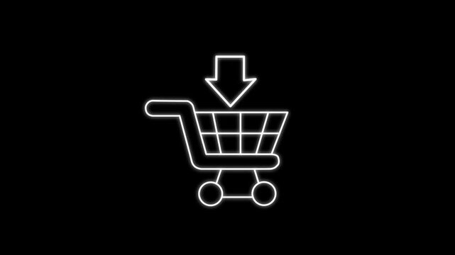 Online Shopping Cart Icon with Downward Arrow Representing Add to Cart, E-commerce, Online Purchase, Shopping, Checkout, Product Selection, Retail, and Digital Commerce.