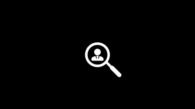 Minimalist magnifying glass animation with user profile symbol for recruitment and search concepts search user profile